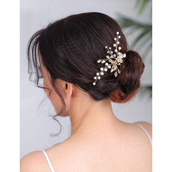 Denifery 1 Pcs Gold Bride Wedding Crystal Pearl Hair Pin Rhinestone Bridal Hair Pin Rhinestone Wedding Hair Piece for Bride and Bridesmaid