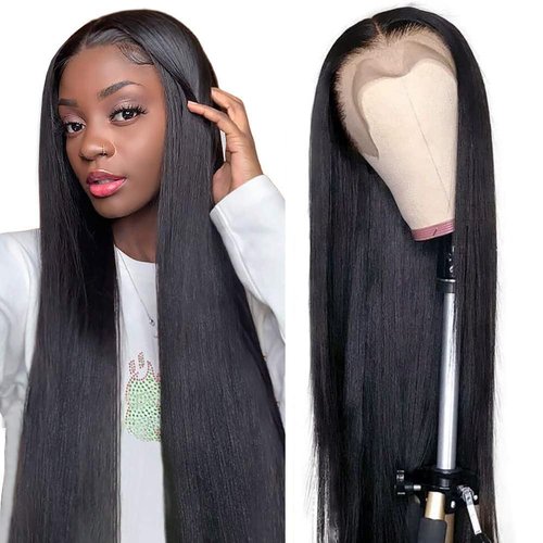 CUTE BEIN 13x6 Transparent Lace Front Wigs Human Hair Pre Plucked 150% Density Brazilian Straight Human Hair Wigs for Black Women 24 Inch HD Lace Frontal Wigs Natural Color