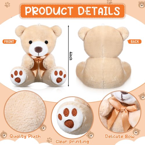 Arrowbash 12 Pcs Operation Christmas Mini Bears for Baby Shower 4 Inch Small Bear Bulk Tiny Bear Plush Stuffed Animal Toys Soft Bear Doll for Birthday Party Favors Keychain DIY Craft(Apricot)