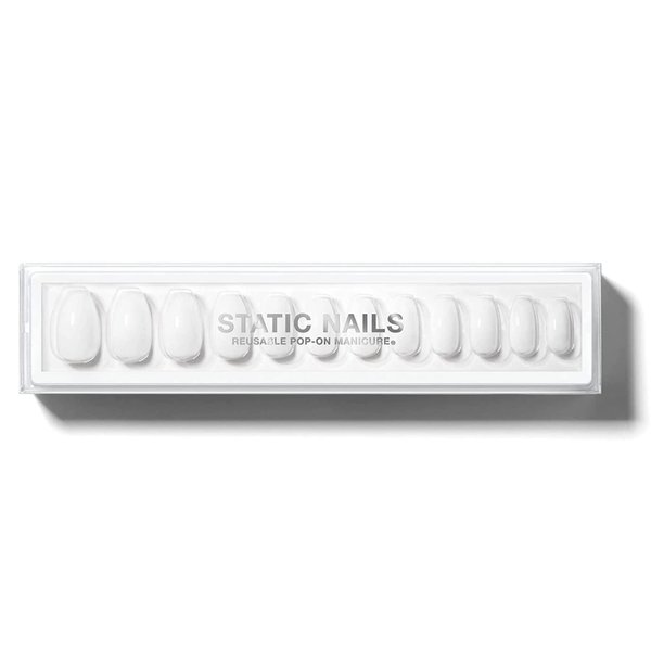Static Nails Reusable Pop-On Manicure Set, Non-Damaging Glue-On Nails (Create Your Own Manicure Long Coffin White) - False Nails with Static Nail Glue, Nail Set, Fake Acrylic Press On Nails