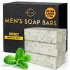 O Naturals 7.76 oz (3PC) Exfoliating Soap Bar with Dry Mint Leaves - Medium Grit Mens Soap - All Natural Exfoliation Bar Soap for Men - Mint Bar Soap - Face Soap Bar - Moisturizing Mens Face Bar Soap