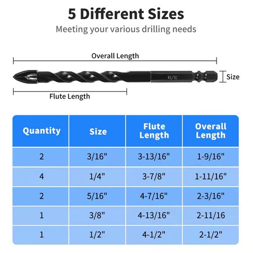 HPHOPE 10Pcs Masonry Drill Bits Set - Concrete Drill Bit Set for Tile, Brick, Glass, Plastic and Wood, Tungsten Carbide Tip Work with Ceramic Tile, Wall Mirror, Paver on Concrete or Brick Wall