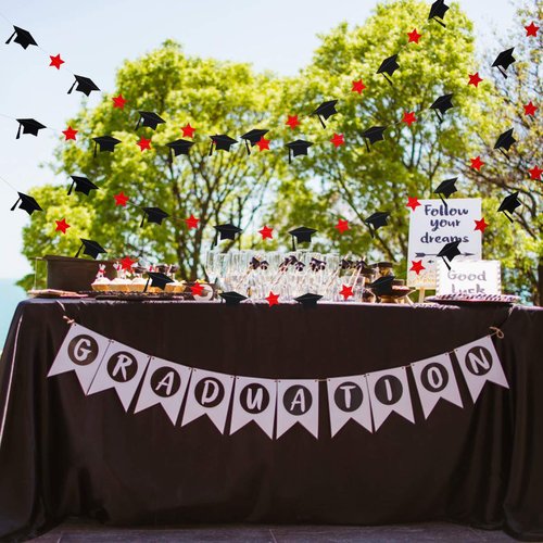 Red and Black Graduation Decorations 2023, Red and Black Graduation Cap Star Garland Banner Graduation Cap Decorations for College Graduation Party Decorations 2023 Red and Black - 5Pcs
