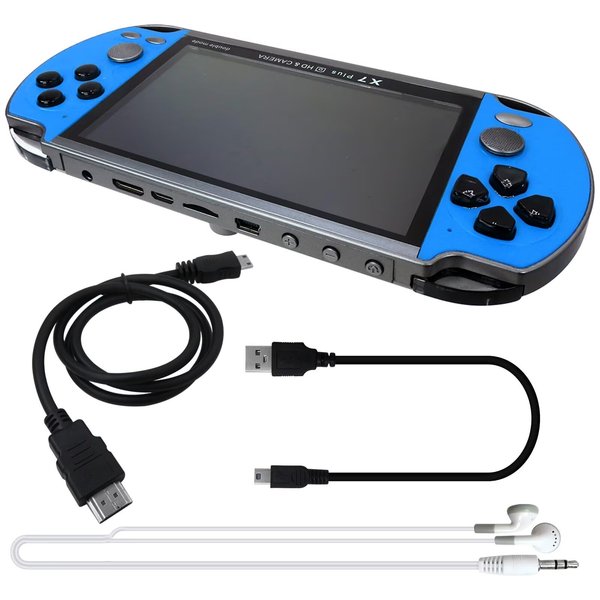 Qblahip New X7 Plus Handheld Game Console, 5.1 Inch Portable Retro Game Console 8G Built-in 10,000 Games, Classic Game Console Game boy Birthday Gifts Presents (Blue)