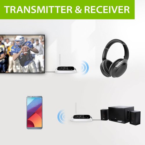 Avantree Oasis B Bluetooth 5.0 Transmitter Receiver for TV, Home Stereo Speakers, Bypass Mode, Class 1 Long Range, LED Indicator, Optical AUX RCA, aptX Low Latency Audio Adapter for 2 Headphones