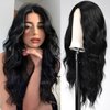 EMMOR Long Black Wavy Wig for Women Lace Front Wigs Natural Looking 26 Inch Middle Part Curly Wig Heat Resistant Synthetic Wigs for Daily Party Use