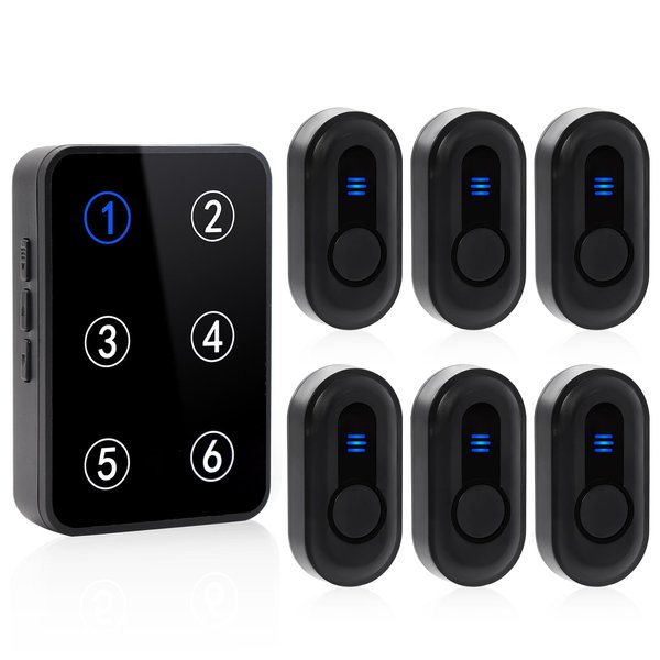 Wireless Caregiver Pager Call Button Nurse Call System 500Ft Range with LED Number Display for Elderly/Patient/Disabled at Home/Hospital/Clinic(6 Waterproof Call Button & 1 Receiver)