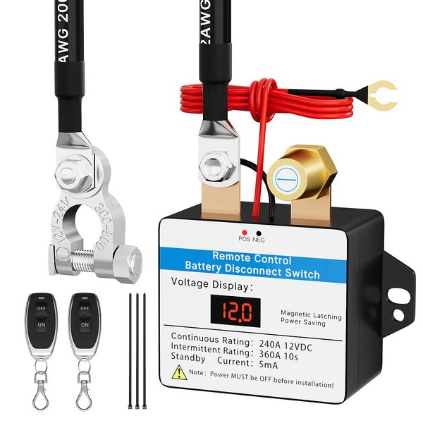 Joinfworld Kill Switch for Car 360A 12V Remote Battery Disconnect Switch with Led Voltmeter Battery Kill Switch Anti Theft with Wireless Remote Control Relay Fobs for Auto Boat Truck