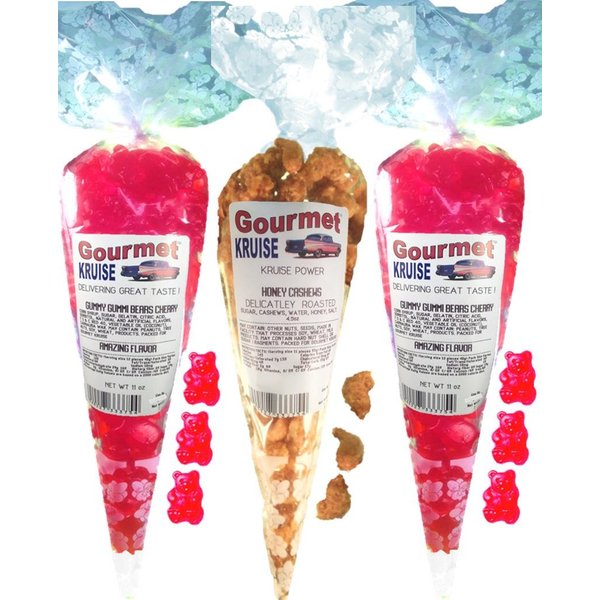 Red Gummy Bears (2) Wild Cherry (1) Cashews Honey Roasted Delicately (NET WT 26.5 OZ) Gourmet Kruise Signature Gift Bags Gummi Go Nuts