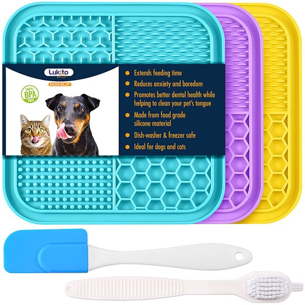 LUKITO 3PCS Lick Mat for Dogs and Cats, Licking Mat with Suction Cups for Dog Anxiety Relief, Cat Peanut Butter Lick Pad for Boredom Reducer, Dog Enrichment Toy, Dog Treat Mat for Bathing Grooming