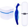 Denture Case,Denture Cups Bath, Toothbrush with hard denture, Dentures Container with Basket Denture Holder for Travel,Mouth Guard Night Gum Retainer Container (Blue)