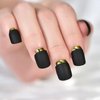 iMABC Matte Black Full Cover Short Round Press On Nails Gold Metallic Line Designed Plastic Frosted Cute Fake False Nails Set 24pcs Stick on Tips Manicure