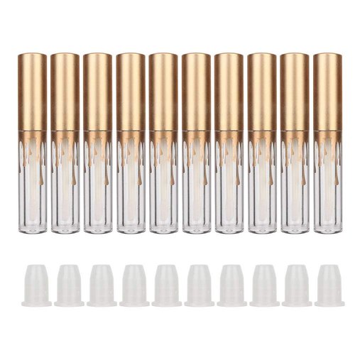 10 pcs Empty Lip Gloss Tubes, Transparent and Glod Plastic Lip Gloss Tube Containers DIY Lipstick Balm Travel Makeup Transparent Bottle With Matte Gold Cap Lip Gloss Bottles