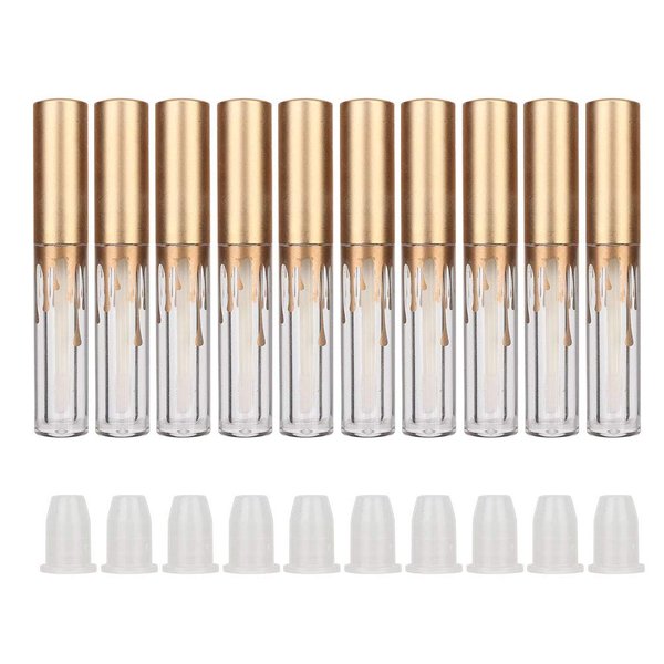 10 pcs Empty Lip Gloss Tubes, Transparent and Glod Plastic Lip Gloss Tube Containers DIY Lipstick Balm Travel Makeup Transparent Bottle With Matte Gold Cap Lip Gloss Bottles