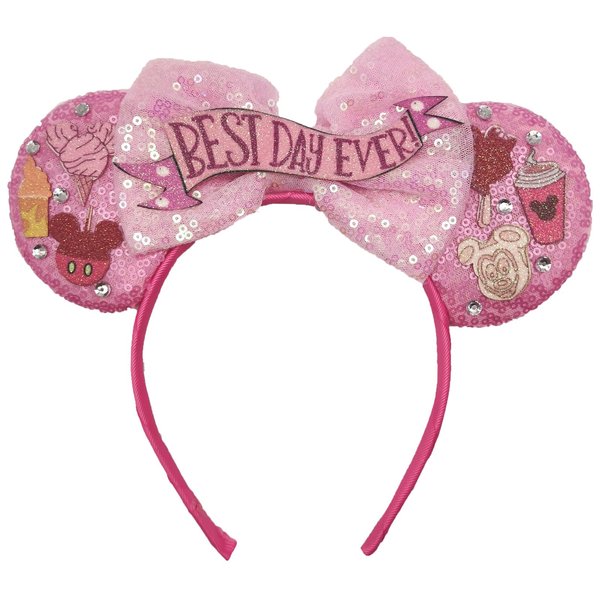 ZHENNAN Mouse Ears Headbands for Women, Glitter Best Day Ever Bows Ears Headbands, Costume Cartoon Themed Events Birthday Party Decorations Hair Accessoires