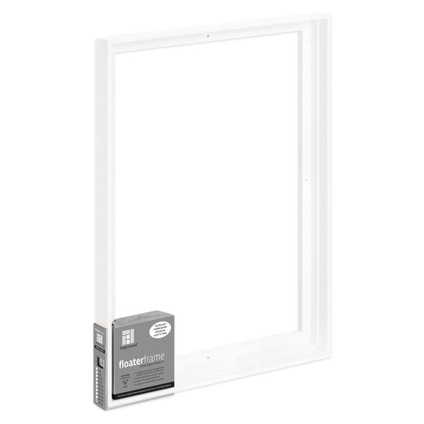 Ampersand Floaterframe Readymade Frame for Flat and 7/8" Deep Wood Panel and Canvas Artwork, Paintings, Prints, and More, 18"x24", White Thin