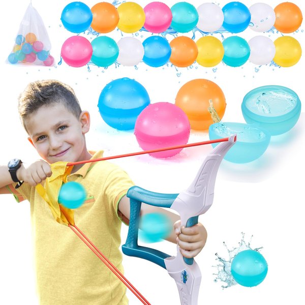hahaland Reusable Water Balloons with Launcher-20 PCS Refillable Water Ball Quick Fill for Summer Beach Toys Outdoor Activities Pool Toy for Boys Girl Age 3 4 5 6 7 8+ for Party Yard Water Fight Game