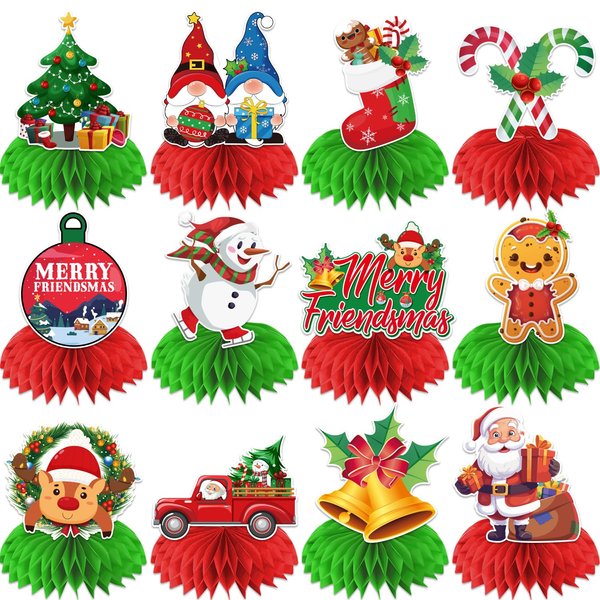 12 Pcs Friendsmas Christmas Party Decorations Honeycomb Centerpieces, Friendsmas Party Decorations Table Centerpieces, Friends Christmas Party Table Decorations, Merry Friendsmas Decorations