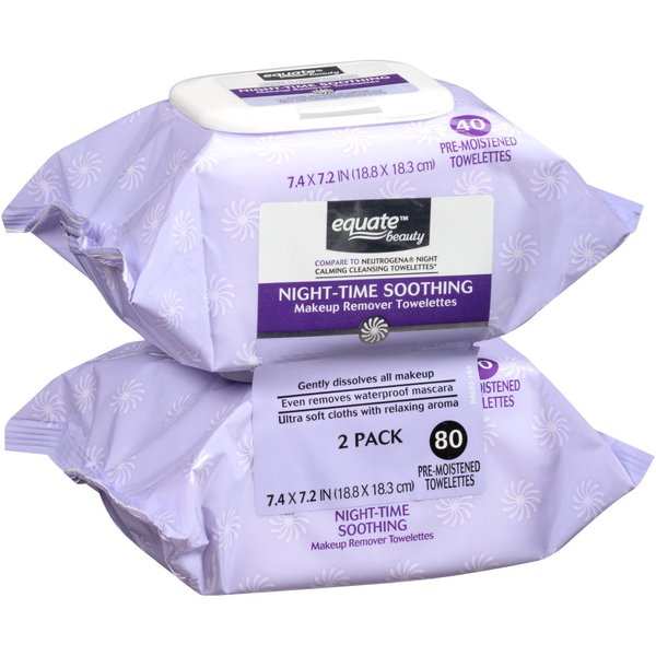Equate Beauty Night-time Soothing Makeup Remover Towelettes, 40 sheets, 2 count (Pack of 1)