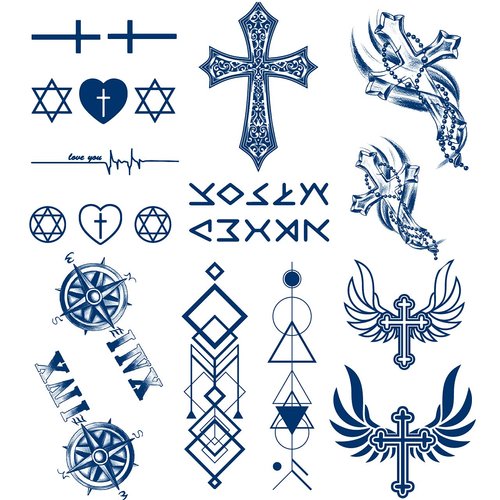 6 Sheets PADOUN Long Lasting Waterproof Temporary Tattoos Cross, 100% Plant-Based Ink Temporary Tattoo Sticker Map Compass Tatoo Arm Fake Waist Back Tatto Women Men