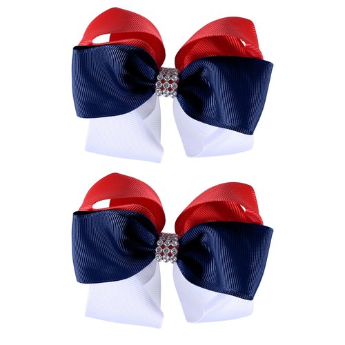 SUPCLIPS Patriotic Bow Hair Clips Handmade 4th of July Hair Bows Kids Girls Hair Accessories for Independence Day,Red&White&Navy Blue