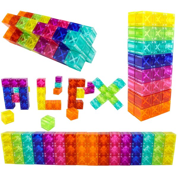 BrainSpark Translucent Digit Blocks 48 Pieces Magnetic Building Blocks, Montessori Clear Magnet Cubes for Boys and Girls Stacking Sets