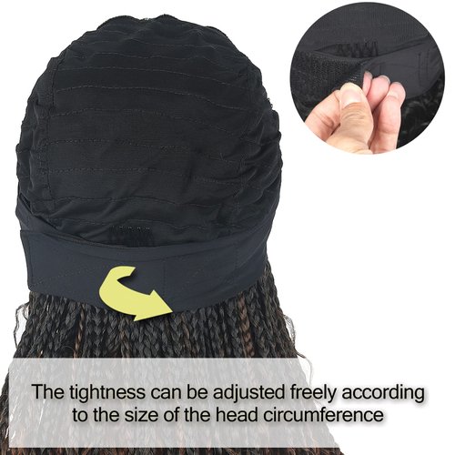 Aisaide Box Braided Headband Wigs for Black Women Ombre Brown Goddess Braids with Curly Box Braided Wigs Synthetic Twist Crochet Hair Wrap Wig with Headband Attached Cornrow Box Braid Wig