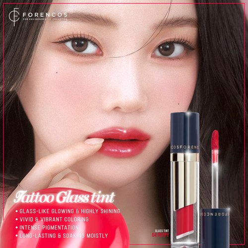 FORENCOS Tattoo Glass Lip Gloss Tint, Korean Glossy Tint/Stain, High Pigmentation, Glasting Shine, Long Lasting, Moisturizing, Lightweight, Non-Sticky Formula (04 POPPY)