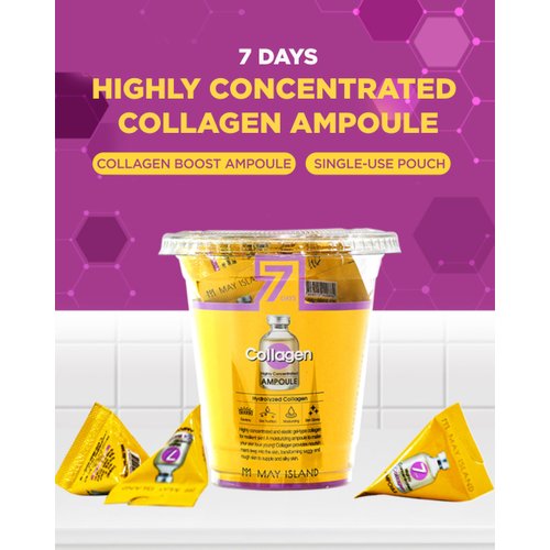 MAY ISLAND 7 Days Highly Concentrated Collagen Ampoule - Korean Intensive Firming Serum with Hydrolyzed Collagen - Single-Use Individual Gel Ampoules for Elasticity & Anti-Aging, 0.1oz. x 12 Pack