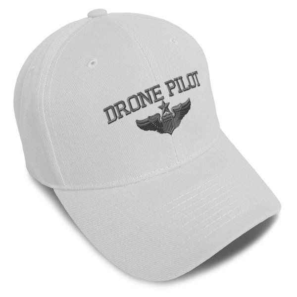 Baseball Cap Drone Pilot Gray Embroidery Acrylic Dad Hats for Men & Women Strap Closure White