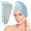 ForPro Professional Collection Premium Microfiber Hair Towel Wrap, 2-Pack Quick Drying Hair Turban for Women, 10" x 26", Cool Grey + Sky Blue