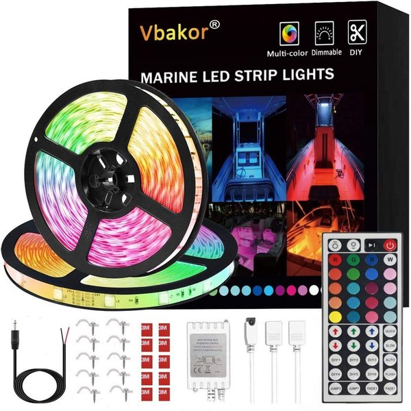 Vbakor Led Strip Lights Boat Lights, 50FT Marine Pontoon Boat Lights, Waterproof Boat Deck Lights, Multi-Color Boat Interior Lights for Pontoon Jon Bass Boat, Night Fishing Boat Lights