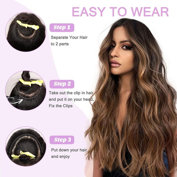 Balayage Clip in Hair Extensions Invisible One Hairpiece 18 Inch Ombre Chocolate Brown to Caramel Blonde 80G V Shape Clip in Hair Extensions 3/4 Full Head Silky Straight Highlight Clip On Hair #4/27