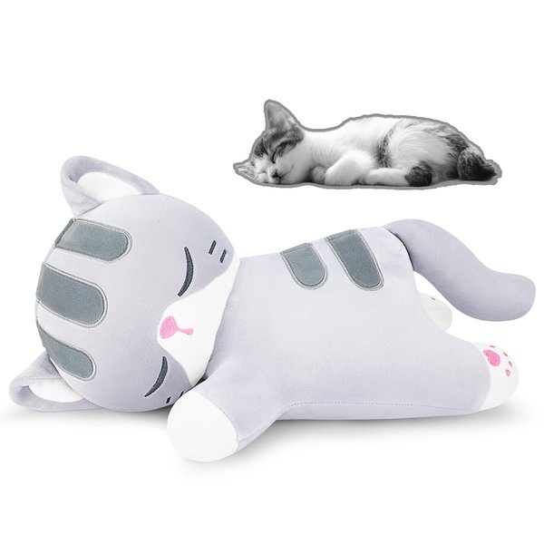Achwishap Cat Stuffed Animal,Cat Plush Pillow,Soft Kitten Plush Kawaii Cat Hugging Pillow,Cute Plush Toys Cuddle Plushie for Kids Adults Gifts Birthday(Gray Cat,14”)