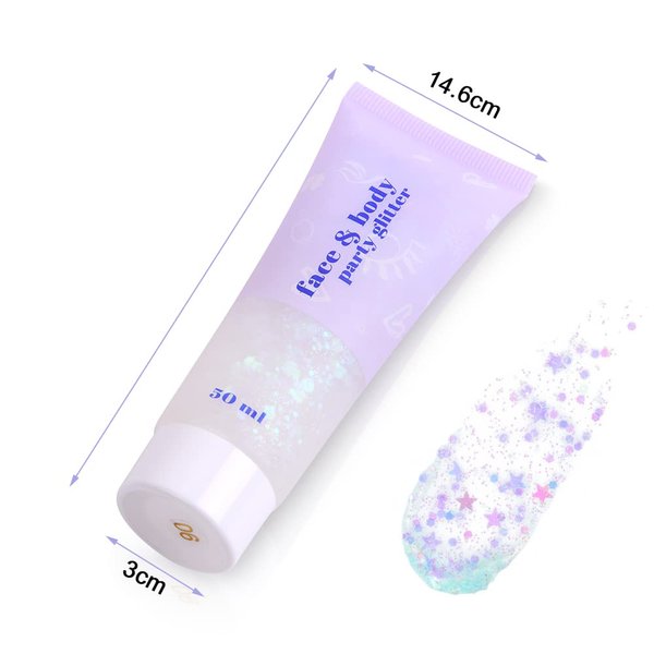 AOOWU Body Glitter Gel, 50ml Holographic Mermaid Sequins Glitter Chunky Cosmetic Glitter Face and Body Gel, Sparkling Festival Party Lotion Glitter for Face Body Eye Hair Nail Makeup and DIY Art