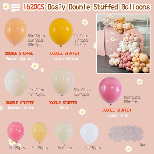 Daisy Balloon Garland Arch Kit -169Pcs Double Stuffed Balloons,Groovy Balloon Arch,Boho Balloons Kit for Baby Shower Bridal Wedding Baptism Birthday Engagement Party Decoration.