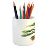 Ambesonne Garden Pencil Pen Holder, Watercolor Style Bonsai Hand Drawn Japanese Tree Eastern Nature Inspired Image, Ceramic Pencil Pen Holder for Desk Office Accessory, 3.6" X 3.2", Green Cocoa