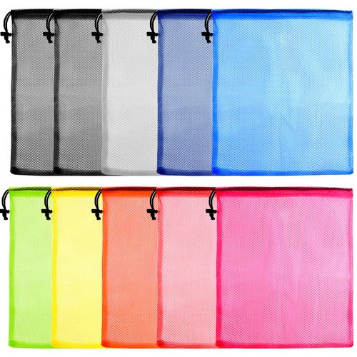 KUUQA 10 Pcs Mesh Drawstring Bag, Laundry Bag, Mesh Stuff Sack, Golf Ball Bag, Nylon Mesh Bag for Storage, Travel and Sports (Colorful, 13"x15.5")