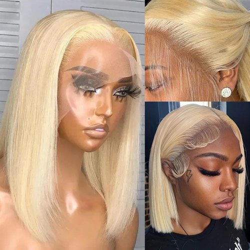 Munx 13x6 Deep Part Blonde Bob Lace Wigs for Black Women HD Transparent 613 Colored Human Hair Lace Front Wigs Thick 180% Density Glueless Bob Human Hair Wigs Pre Plucked Frontal Wig Human Hair 10”