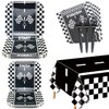 81Pcs Racing Car Party Decorations - Black and White Checkered Racing Car Tableware Set, Race Car Plates Napkins Forks Tablecloth for Kids' Race Car Themed Birthday Party, Serves 20