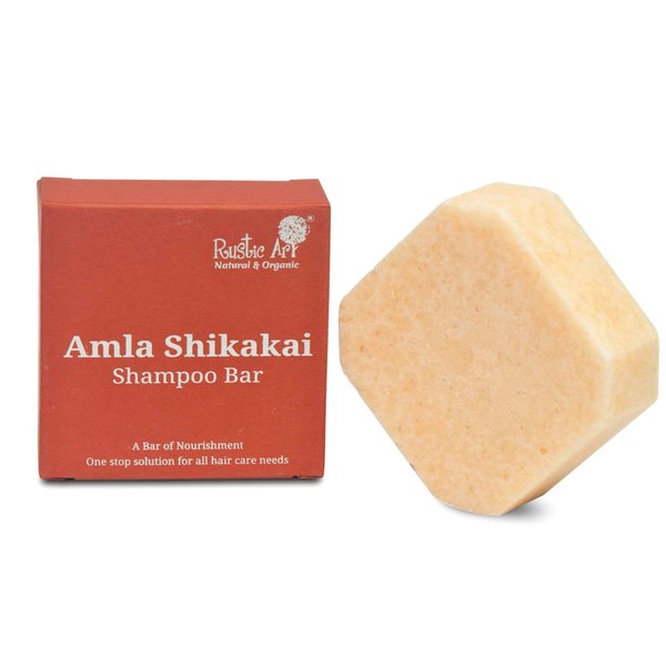 Rustic Art Amla Shikakai Organic Shampoo Bar | Methi (Fenugreek), Ginger, Mango Butter | Reduces hair fall, detangles | Sulphate & Paraben Free, Natural & Organic | 2.65 Oz