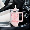 Elemtansy Personalized 40 Oz Tumbler with Handle and Straw, Custom Insulated Stainless Steel Tumbler with Name Travel Coffee Mug Birthday Gifts for Women Men