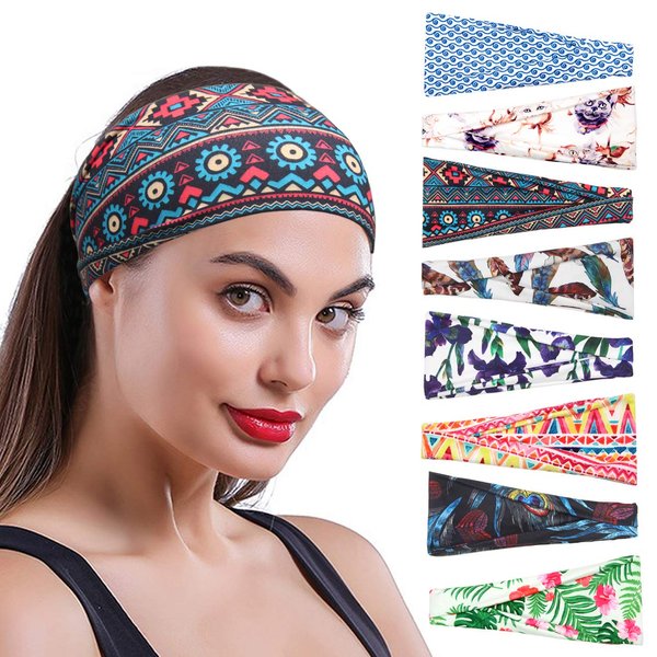 SHUCHNOYE Boho Headbands for Women Yoga Workout Head Bands Wide Headband Hair Band 8 Pack