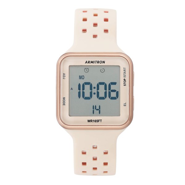 Armitron Sport Unisex 40/8417PBH Digital Chronograph Rose Gold-Tone and Blush Pink Perforated Silicone Strap Watch