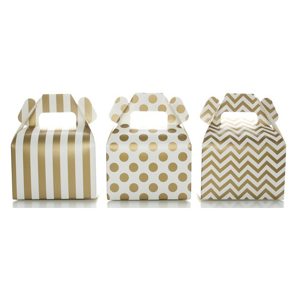 Food With Fashion Gold Candy Favor Box Set (36 Pack) - Striped, Chevron & Polka Dot Party Favor Treat Boxes