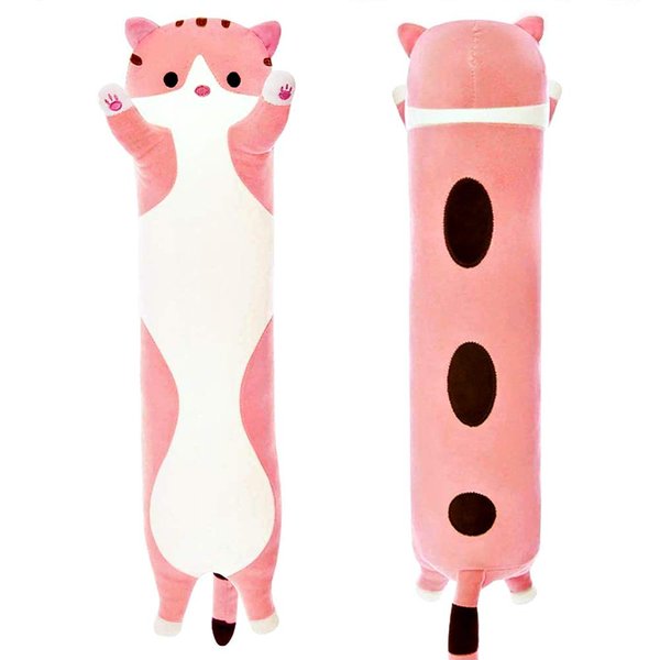 shangman Lovely Plush Cat Doll Cute Cartoon Soft Stuffed Kitten Pillow Long Throw Sleeping Pillow Doll Toy Gift for Kids Girlfriend Multiple Size (Pink,110cm/43.3in)