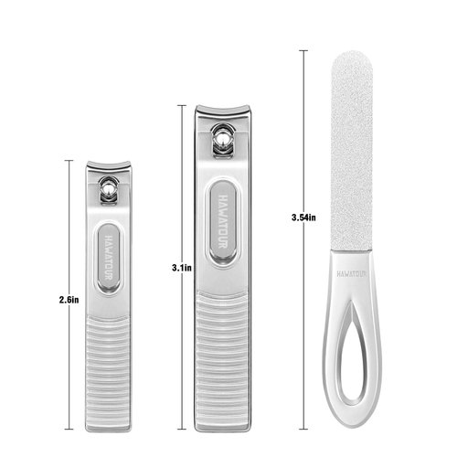 HAWATOUR Nail Clippers Set, Zinc Alloy 420J2 Stainless Steel Ultra Sharp Curved Blade Fingernail and Toenail Clipper with Visibly Tin Case, Cut-Out Design, Silver