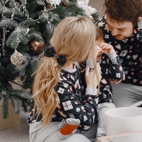 Black Satin Hair Bow Clips, Christmas Valentine School Hairpins with Heart Rhinestones,Handmade Bowknot Hair Accessories for Kids Girls New Year Decor