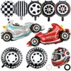 10 PCS Race Car Balloons, Foil Helmet Checkered Balloons and Hot Wheel Tire Balloons, Race Car Party Supplies for Boy Two Fast Birthday Party Cars Theme Decorations