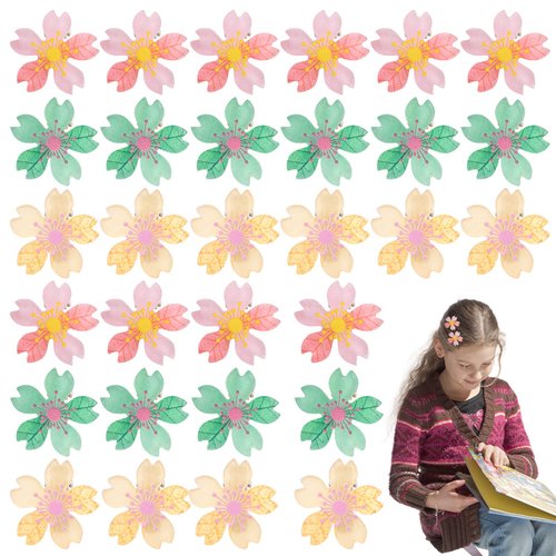 30 Pack Mini Hair Clips Small Cherry Flower Cute Hair Claw Clips Strong Hold for Thin Hair Hair Girls's Gifts Flower Styling Accessories for Women Girls (Yellow + Green + Pink)